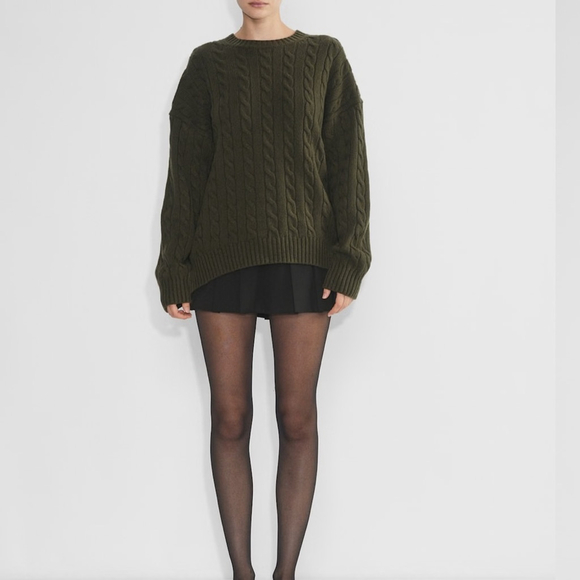aritzia Peggy Sweater Merino wool crewneck cable-knit sweater Olive - Picture 2 of 10